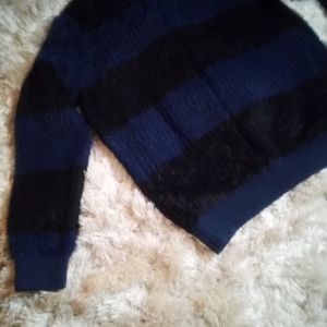 Inc Great Furry Furry Black/ Blue Striped Sweater